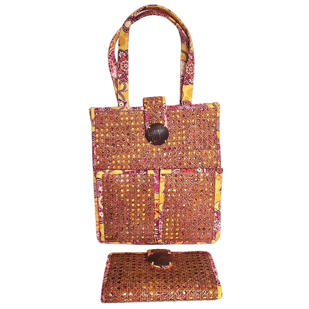Vera Bradley Rattan Bag Tiki Tote Bali Gold Purse & Matching Clutch Wallet NWOT